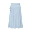 Top de chifon transfronteiriço de comércio exterior com gola franzida e mangas bufantes com detalhe de amarração + saia longa de chifon de cintura alta com amarração lateral e barra completa