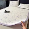 Tapete Gelado Jacquard Retrô, Tapete Macio Refrescante de Verão com Ar Condicionado, Lavável à Máquina Dobrável para Dormitório de Estudante, Conjunto de Três Peças de Seda Gelada