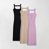 Vestido de Punto Ajustado Elástico Cuadrado para Mujer, Sexy, Estilo Pura Pasión, Muestra la Figura, con Espalda Descubierta, Falda de Tirantes para Cadera para Mujer