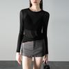 Top de Malla Suave para Mujer Microtransparente Sexy de Manga Larga Apilado Deportivo Yoga Ropa Exterior Blusa Camiseta Base Interior