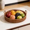Cesta de Almacenamiento Tejida de Mimbre Sintético Organizador de Artículos Varios de Escritorio Bandeja para Snacks Cesta de Almacenamiento Bandeja de Almacenamiento para Frutas Pasteles Pan