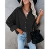 2025 Transfronterizo Europeo y Americano Wish Amazon Nueva Camisa de Otoño e Invierno para Mujer Color Sólido Solapa Acanalada Chaqueta Casual para Mujer