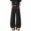 Calças Jeans Pretas para Homem 2026 Novas Populares Calças de Corte Reto Emagrecedoras Largas Casuais Longas Roupa Masculina