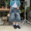 Pantalones Cortos Lavados de Mezclilla con Estampado de Rayos Estilo Americano para Mujer Verano 2026 Nuevos de Cintura Alta Rectos de Pierna Ancha