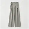 Pantalones Casuales Rectos de Cintura Alta con Cordón Delgado para Cortina de Glúteos Lai Sai Er Seda de Hielo Resistentes a las Arrugas con Caída y Sensación de Aire para Mujer
