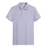Camisa Polo Corporativa de Lapela Manga Curta com Texto Impresso e Logo Bordado, Roupa de Trabalho Unissex para Verão