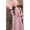 Novo Vestido Rosa com Capuz e Manga Longa para Mulheres 2025 Doce Menina Dopamina Vestido Moletom Slim Fit para Mulheres