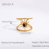 Anillo geométrico de acero inoxidable estilo europeo y americano chapado en oro de 18 quilates con diseño multicapa y incrustaciones retro de piedras semipreciosas para mujer.