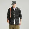 Camisa de Mezclilla Fina con Solapa para Hombre de Primavera Camisa Casual de Algodón Lavado Retro Estilo Americano Workwear de Manga Larga para Hombre Hombres