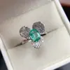 Anillo de Esmeralda Natural Transfronterizo Accesorios de Piedras Preciosas Nicho Gama Alta Joyería de Plata 925 6*8 Ventas Directas de Fábrica de Joyería
