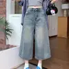 Jeans Cropped Novo Estilo Retrô Americano de Verão para Mulheres, Caimento Solto, Calças de Comprimento Médio Emagrecedoras para Figuras Baixas, Shorts de Perna Larga