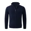 Outono Inverno Novo Suéter Masculino com Zíper Gola Alta Cor Sólida Malha Moda Jovem Casual Cardigan Jaqueta