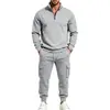 Conjunto Deportivo de Dos Piezas para Hombre con Forro de Polar Transfronterizo 2026 Tejido de Punto Media Cremallera Cuello Alto Ropa de Trabajo Pantalones Jogger Juego de Nueve Colores