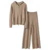 Nuevo cárdigan de punto de cachemira para otoño e invierno con capucha, pantalón casual de manga larga con cremallera, traje cálido, holgado y adelgazante para mujer