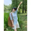 Camiseta de Manga Larga Rayas Azules con Mascarilla Protector Solar Ropa de Verano para Aire Acondicionado Ropa de Relajación para Mujer Top Holgado Blusa Delgada