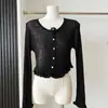 Cardigan de Punto Exterior de Manga Larga Transpirable Fresco y Dulce Estilo Delgado Rosa para Mujer Ropa de Abrigo de Verano Negro