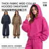 Ropa de Mujer Cai Xiang Dao Otoño e Invierno Forrada de Polar 350G Versión Corta BOXY Estilo Americano Hombro Caído Manga de Farol Sudadera con Capucha para Mujer