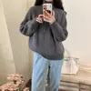 Suéter de punto de cable 100% lana de cuello alto con media cremallera retro para mujer, estilo coreano, engrosado, adelgazante, prenda base a la moda