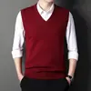 Colete de Lã Outono e Inverno para Homens, Suéter sem Mangas Gola V, Estilo Pai, Colete Tricotado Tamanho Grande, Colete de Lã