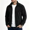 Chaqueta de cremallera con cuello alto para hombre en tela DeRong, Abrigo casual de forro polar liso Otoño/Invierno, Cárdigan simple y cálido, Ropa para hombre al por mayor