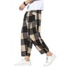 Calça Harem Masculina Casual de Algodão e Linho Respirável Fina Estilo Chinês Verão 2024 Calças Masculinas Xadrez Nove Pontos