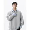 Sudadera Falsa de Dos Piezas con Cuello Polo para Hombre, Chaleco de Pareja para Primavera y Otoño, Corte Holgado, Estilo Universitario, Camiseta con Cuello de Solapa, Top Versátil de Calle
