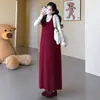 Conjunto de Moda de Otoño/Invierno para Maternidad: Conjunto de Dos Piezas para Embarazadas: Vestido de Punto en Capas con Camisola + Camisa Base