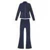 [En Stock] Conjunto de Pantalones Acampanados y Chaqueta de Forro Polar, Abrigo de Manga Larga para Mujer de Corte Ajustado, Ropa Deportiva Elástica para Yoga