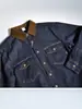 Camisa de mezclilla retro estilo americano con cuello patchwork de pana, chaqueta de trabajo holgada de manga larga para hombre, camisa de moda de otoño