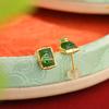 Yuebao Jewelry S925 prata esterlina banhado a ouro jade Hetian jaspe vintage maré nacional esmalte bambu folha de bambu brincos de pino de prata quadrados