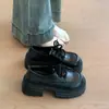 Mocasines de Estilo Británico con Suela Gruesa para Mujer, Zapatos Pequeños de Cuero Negros con Cordones, Zapatos de Una Sola Pieza Versátiles Retro que Aumentan la Altura, Zapatos para Mujer para Ir al Trabajo, Versátiles