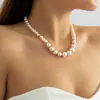Joias Transfronteiriças Europeias e Americanas, Colar Simples Estilo Francês com Corrente para Clavícula de Pérolas Artificiais, Colar com Pingente de Coração Doce e Cool de Nicho