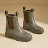 Zapatos de Lluvia de Moda Transfronterizos para Mujer Chelsea Combinan con Todo Suela Suave Zapatos de Goma Nuevos Marrones Cómodos Zapatos de Agua para Lavar el Coche Mujer