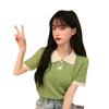 Camiseta polo de seda helada para mujer, de manga corta, de punto, estilo japonés, antiedad, de verano, color caramelo