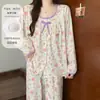 Pijama nuevo de otoño e invierno, de algodón, con mangas largas, acolchado, hipoalergénico, cuello redondo, conjunto de dos piezas de ropa para el hogar de corte holgado para mujer, a la moda, se puede usar fuera