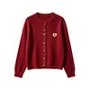 Cárdigan de punto suave y dulce estilo coreano para mujer, nueva colección de otoño, decorado con rosas en forma de corazón y flores pequeñas, chaqueta suéter