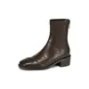 Botas de Mujer Negras Gruesas Medias de Caña Corta de Comercio Exterior 33 Simples Nuevas de Deseo Cabeza Cuadrada Botas de Jinete de Agarre Manual 43 Botas con Tacón
