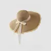 Chapéu de Palha Novo de Verão Estiloso com Laço e Aba Larga para Mulheres, Chapéu de Sol para Praia, Chapéu de Pescador da Moda com Franjas