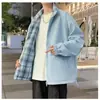 Chaqueta de cuadros falsa de dos piezas con retazos para hombre, abrigo de primavera y otoño estilo americano con cuello de solapa, top casual reversible, moderno