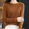 Suéter pullover clásico de lana peinada ultradelgado de cuello redondo de color liso básico para mujer, holgado, casual, para primavera y verano