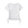 Camiseta de manga corta con cuello en V pequeño y diseño de estilo europeo y americano para mujer, nueva camiseta de verano con cordón lateral plisado y fina para chica sexy