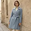 Abrigo de lana de doble cara para mujer, de longitud media, nuevo estilo Hepburn, entallado en la cintura, con cinturón, estilo bata, abrigo de lana 100%