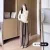 9905 Pantalones Anchos con Cordón Retro para Mujer Otoño Invierno Holgados Adelgazantes Casuales Cintura Alta Caída Estilo Perezoso Pierna Recta Largos