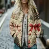 Sudadera de Algodón con Cuello Alto y Pliegues para Mujer 2025, Estampado Floral Retro, Rayas Otoño e Invierno, Botones, Sudadera para Mujer