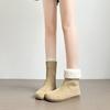 Versión de Cuero Suave ~ Botas de Nieve Redondas Retro para Mujer, Forradas de Felpa, Cálidas, Botas de Algodón Peludas, Uso Bidireccional, Suela Plana, Botines Marrones Estilo Birkenstock