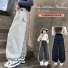 Calça Esportiva Feminina Primavera 2026 Novo Estilo para Crianças Maiores, Calça Wide-Leg para Meninas, Calça Reta Estilo Coreano para Estudantes, Tendência Primavera e Outono