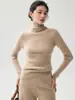 Suéter de cachemira de punto básico de cuello alto suave y pegajoso para mujer, sin costuras, de cuello apilado, listo para usar, de primera línea, suéter de cuello alto suelto