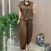Traje de verano 2025 de manga corta Pantalones Conjunto de dos piezas para mujer Palancas Casual Color Sólido Moda Adelgazante Estilo Occidental Mujer