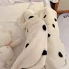 Pijamas Nuevos de Otoño e Invierno para Niñas de Vellón de Coral Cálido Dibujos Animados Oso Lindo con Forro de Vellón Gorro Engrosado Bata de Noche Transfronterizo