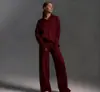 Moda 2026 Amazon Tiktok Transfronteiriço Europeu e Americano Cor Sólida Conjunto Outono Inverno Gola Polo Calça de Pernas Largas Conjunto de Duas Peças para Mulheres